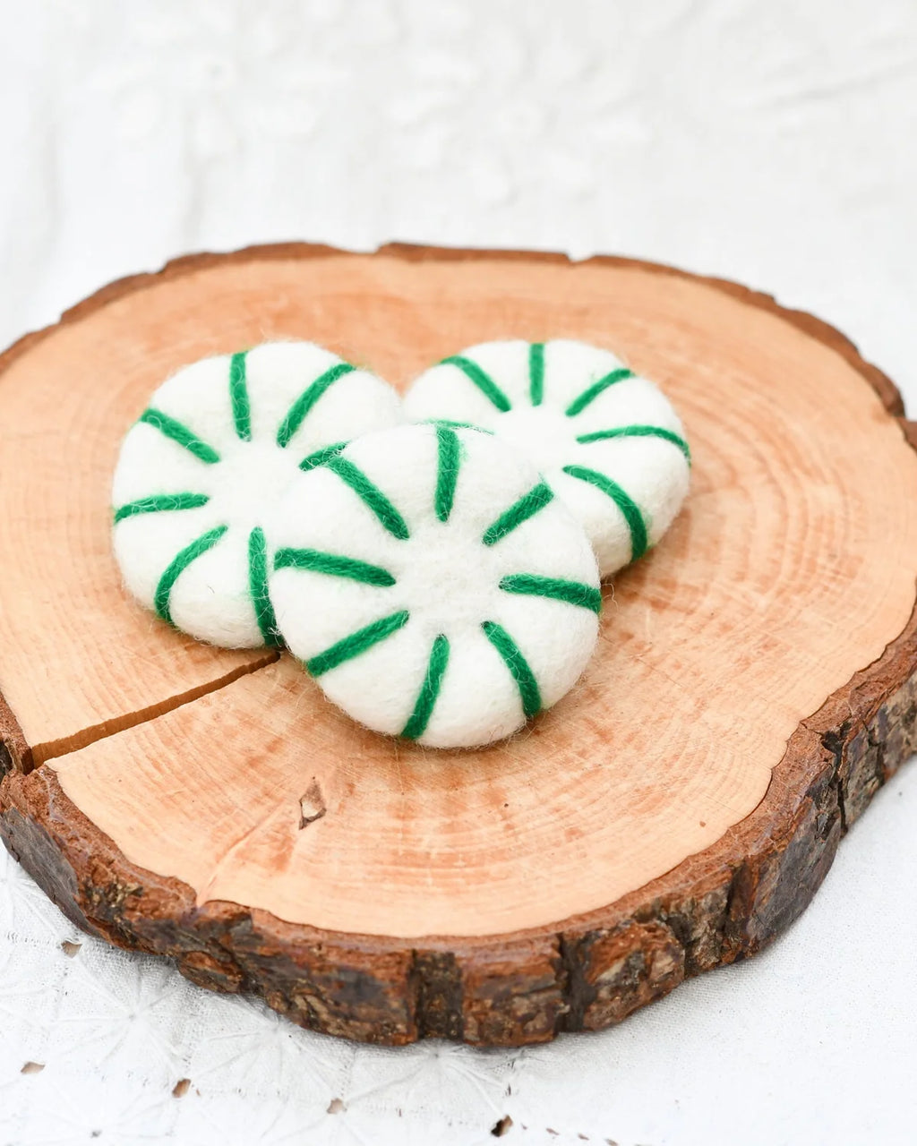 Tara Treasures Felt Peppermint Candy Lollies Green & White - Set of 3