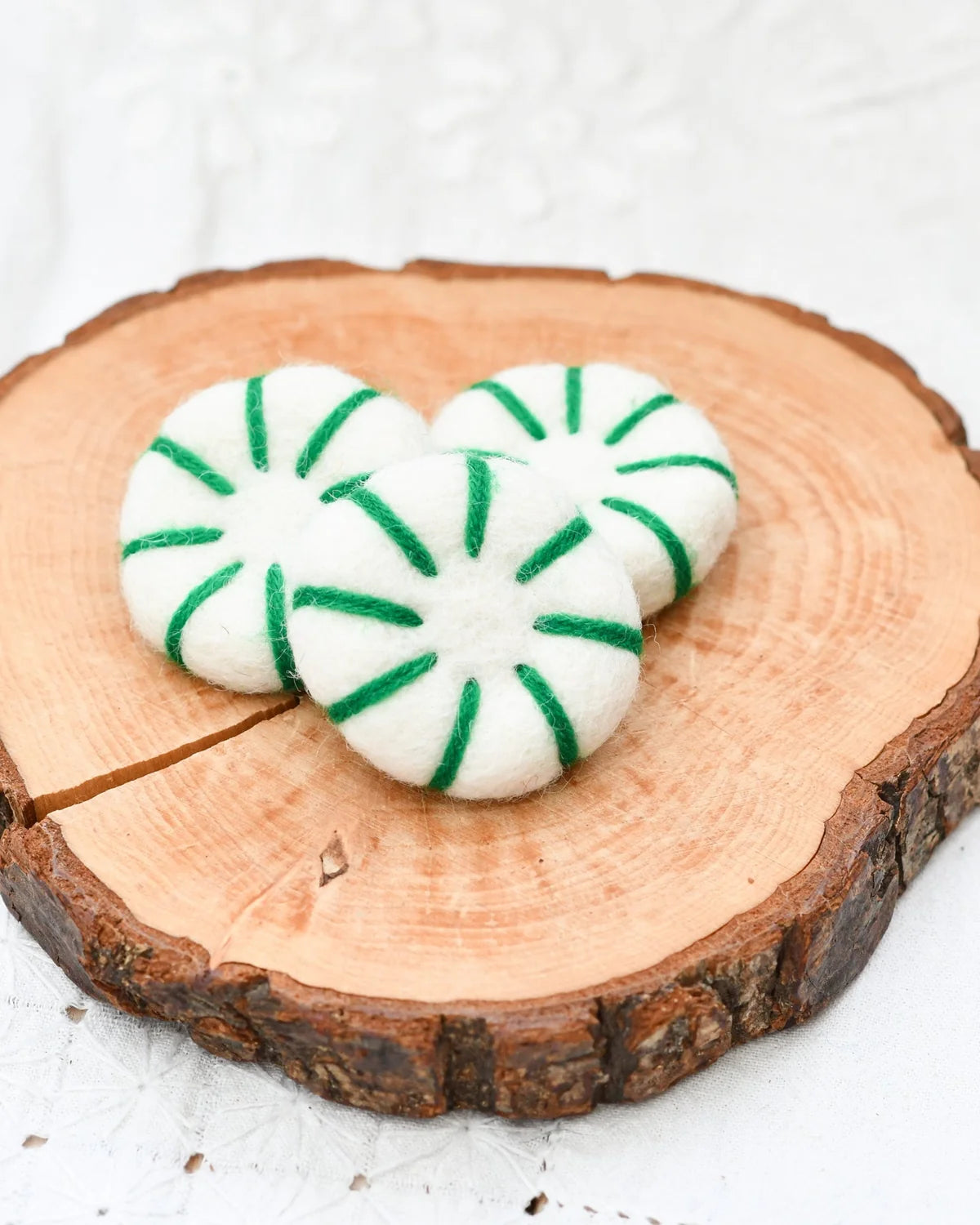 Tara Treasures Felt Peppermint Candy Lollies Green & White - Set of 3