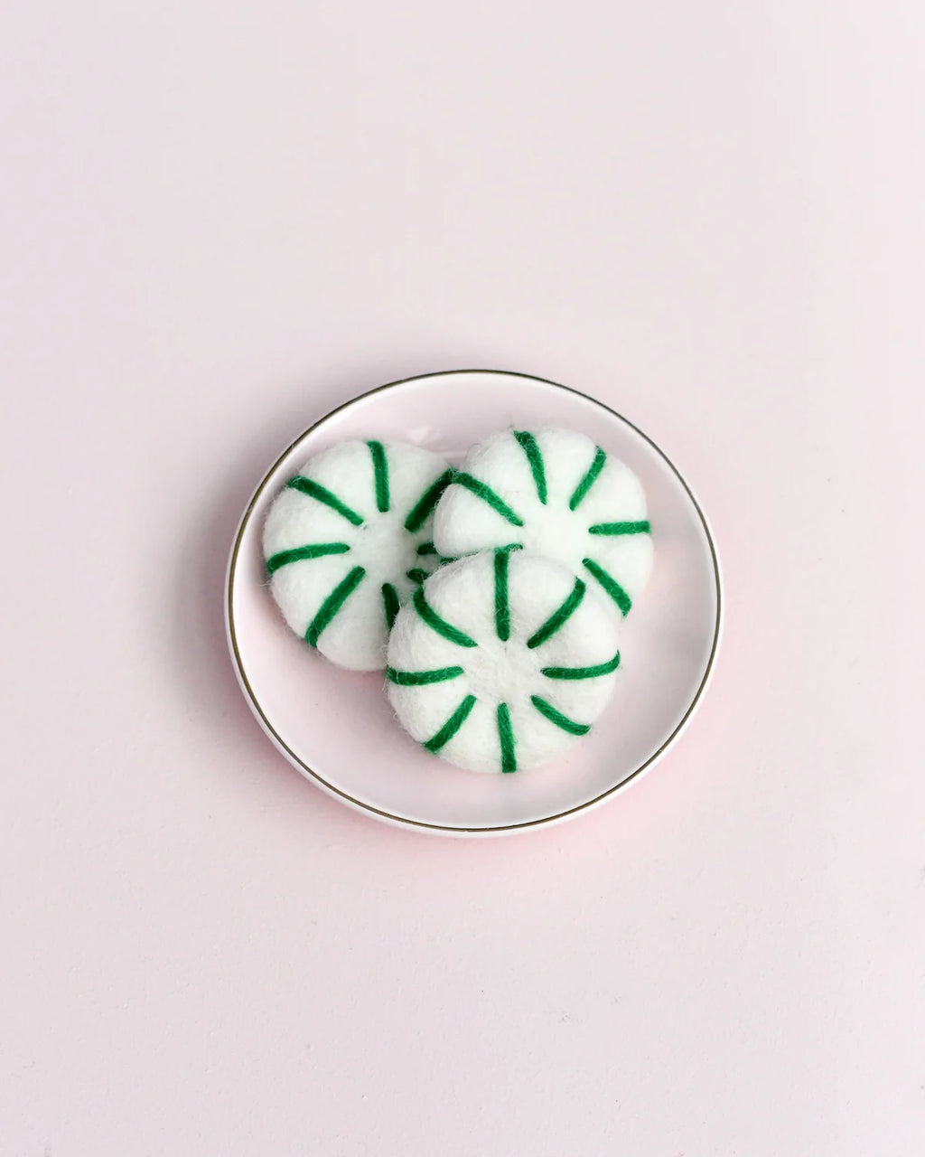 Tara Treasures Felt Peppermint Candy Lollies Green & White - Set of 3