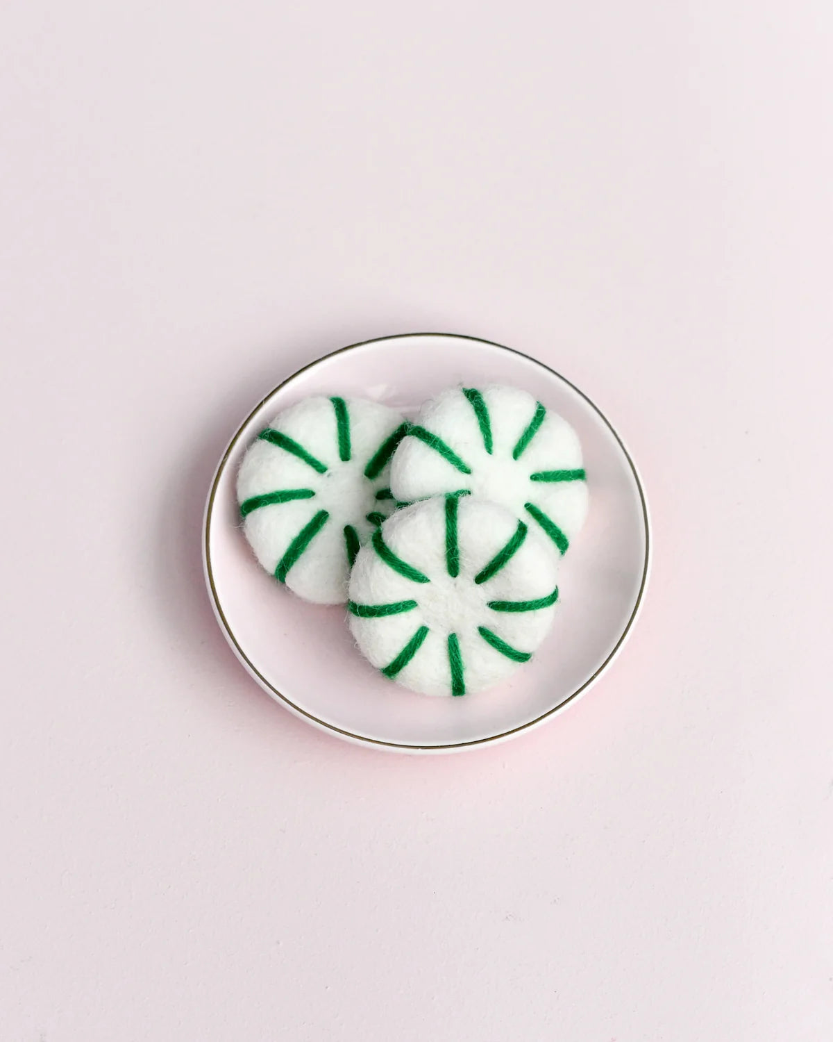 Tara Treasures Felt Peppermint Candy Lollies Green & White - Set of 3