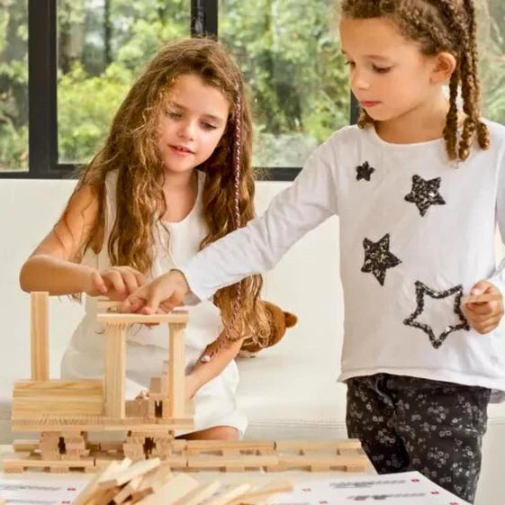 KAPLA Blocks Building Planks & Art Book - 280 Natural Set - Deluxe Wooden Box