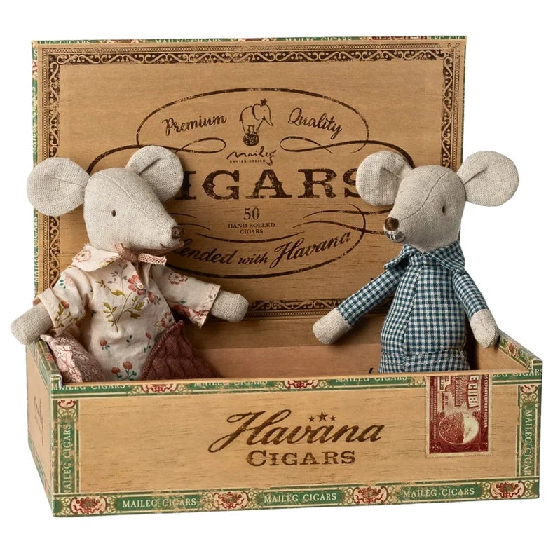 Maileg - Mice Grandma & Grandpa in Cigar Box Set of 2