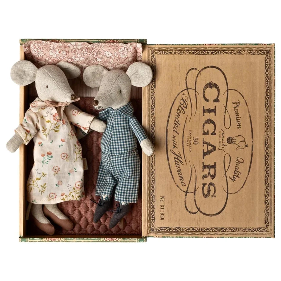Maileg - Mice Grandma & Grandpa in Cigar Box Set of 2
