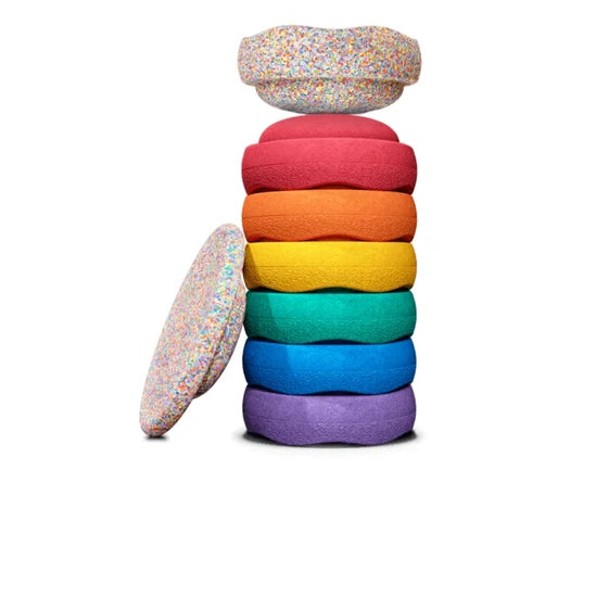 Stapelstein Balance Stepping Stones - Original + Board Combination, Set of 8, Rainbow Classic Complete