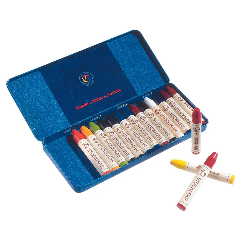 STOCKMAR Wax Stick Crayons - 16 Sticks in Tin, Extended Standard Mix