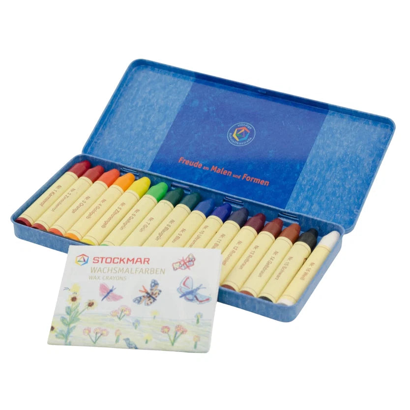 STOCKMAR Wax Stick Crayons - 16 Sticks in Tin, Extended Standard Mix