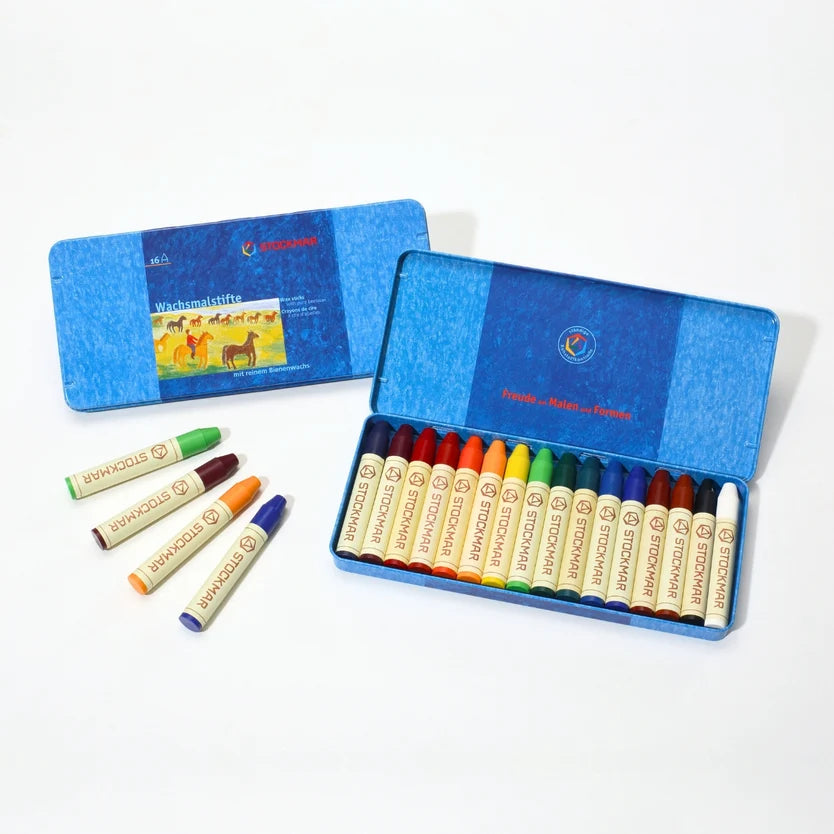STOCKMAR Wax Stick Crayons - 16 Sticks in Tin, Extended Standard Mix